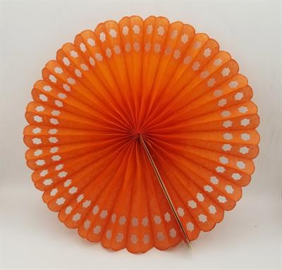 ORANGE COLOR PAPER FAN PERFECT FOR PARTY DECORATION ( 13 INCH IN SIZE )