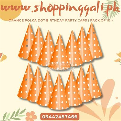 ORANGE POLKA DOT BIRTHDAY PARTY CAPS ( PACK OF 10 BIRTHDAY CAPS )