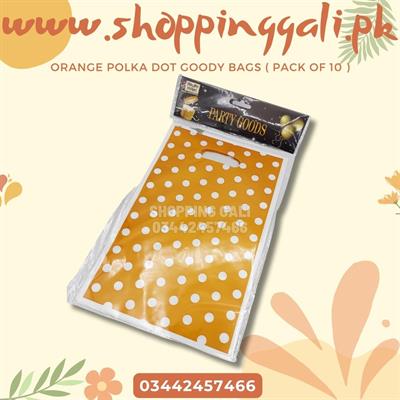 ORANGE POLKA DOT GOODY BAGS ( PACK OF 10 GOODY BAGS )