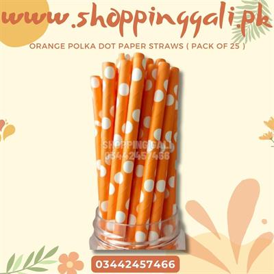 ORANGE POLKA DOT PARTY DECORATION PAPER STRAWS ( PACK OF 25 PAPER STRAWS )