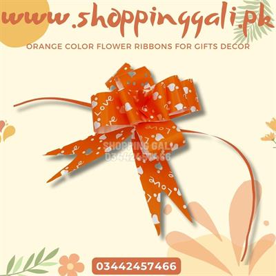 ORANGE WITH HEART STAMP FLOWER RIBBONS 18 INCH IN SIZE ( PACK OF 10 )