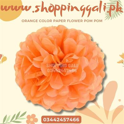 ORANGE COLOR FLOWER POM POM - 9.5 INCH CREPE PAPER FLOWER POM POM