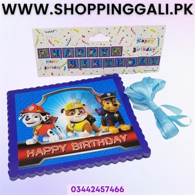 PAW PARTOL THEME HAPPY BIRTHDAY BANNER - PAW PATROL BIRTHDAY BANNER - HAPPY BIRTHDAY BANNER WITH RIBBON