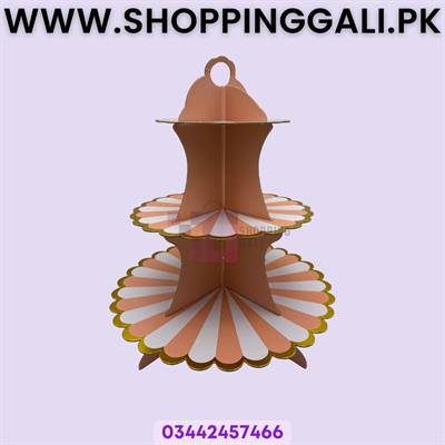 Peach Golden Cupcake Stand - 32 cm In Height - Peach Color - 3 Tiers Cupcake Stand