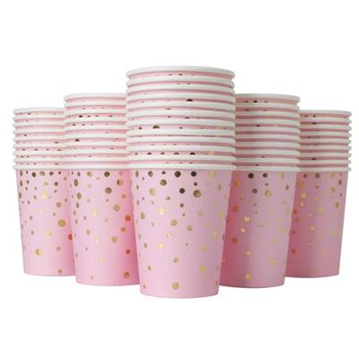 PINK GOLDEN PAPER CUPS - PACK OF 10 PAPER CUPS - PINK THEME PARTY TABLEWARE