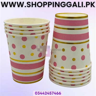 PINK GOLDEN DOT PAPER CUPS - PACK OF 10 PAPER CUPS - PINK GOLDEN THEME PAPER CUPS