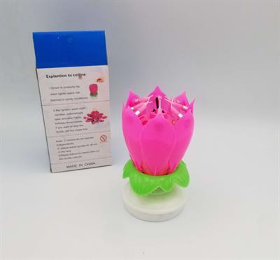 PINK COLOR MUSICAL ROTATING FLOWER CANDLE FOR CAKE DECORATION