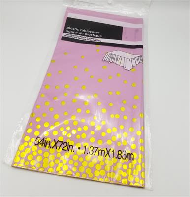 PINK GOLDEN POLKA DOT TABLE COVER ( 137 CM X 183 CM )