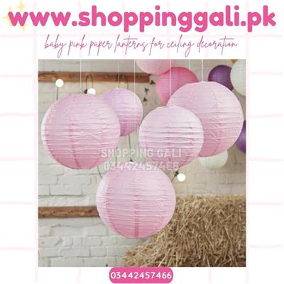 BABY PINK COLOR PAPER LANTERNS 10 INCH SIZE ( SET OF 2 PAPER LANTERN )