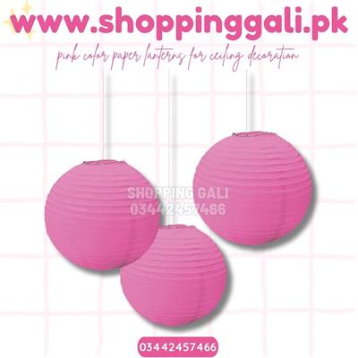 PINK COLOR PAPER LANTERNS 8 INCH SIZE ( SET OF 2 PAPER LANTERNS )