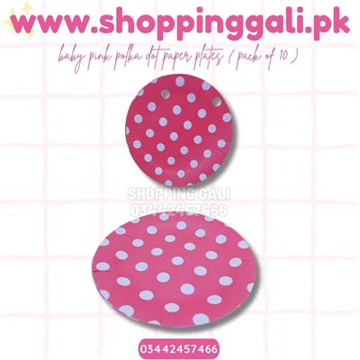 PINK POLKA DOT PAPER PLATES ( PACK OF 10 PAPER PLATES )