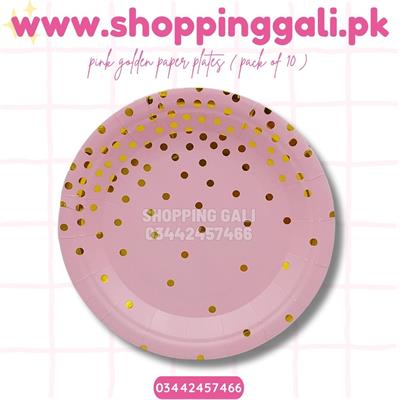 PINK GOLDEN POLKA DOT PAPER PLATES ( PACK OF 10 PAPER PLATES )