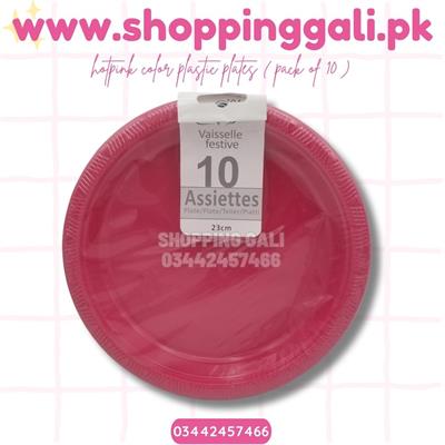 HOTPINK COLOR PLASTIC MATERIAL PLATES ( PACK OF 10 PLATES )