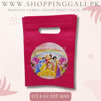 PRINCESS FABRIC MATERIAL GOODY BAGS ( PACK OF 10 GIFT BAGS )