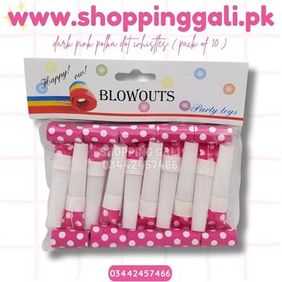 DARK PINK POLKA DOT WHISTLES ( PACK OF 10 WHISTLES )