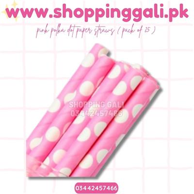 LIGHT PINK POLKA DOT PARTY DECORATION PAPER STRAWS ( PACK OF 25 PAPER STRAWS )