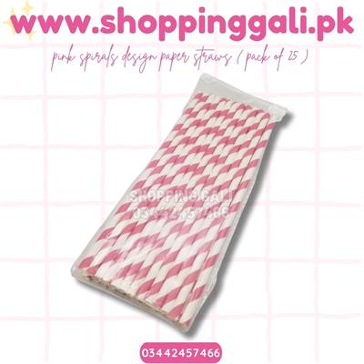 DARK PINK WHITE SPIRALS DESIGN PARTY DECORATION PAPER STRAWS ( PACK OF 25 PAPER STRAWS )