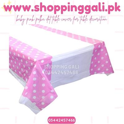 BABY PINK POLKA DOT TABLE COVER FOR TABLE DECORATION ( 108 CM X 180 CM )