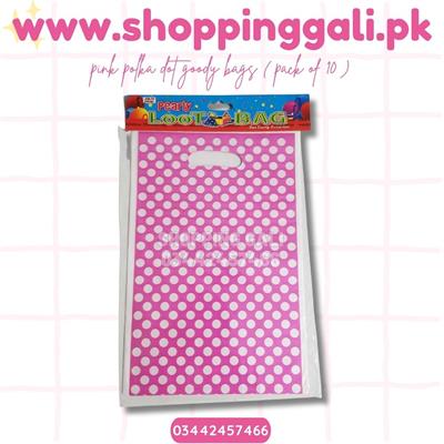 DARK PINK POLKA DOT GOODY BAGS ( PACK OF 10 GOODY BAGS )