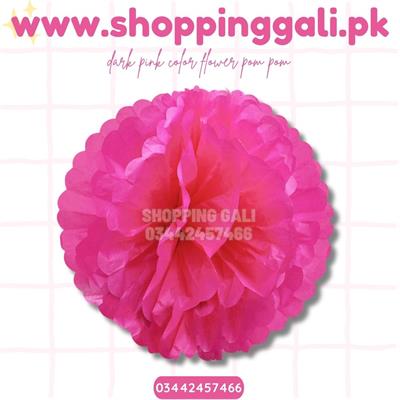 DARK PINK COLOR FLOWER POM POM - 14 INCH CREPE PAPER FLOWER POM POM