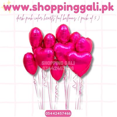 DARK PINK HEARTS FOIL BALLOON ( PACK OF 5 HEARTS FOIL BALLOONS )