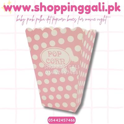 BABY PINK POLKA DOT POPCORN BOXES ( PACK OF 10 POPCORN BOX )