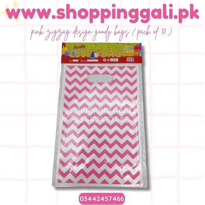 PINK ZIGZAG GOODY BAGS ( PACK OF 10 GIFT BAGS )