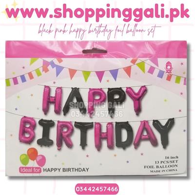 HOTPINK BLACK COLOR HAPPY BIRTHDAY FOIL BALLOONS PERFECT FOR BIRTHDAY PARTY DECORATION