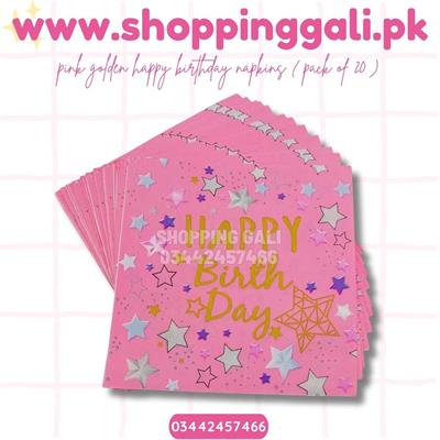 HAPPY BIRTHDAY FANCY NAPKINS IN PINK COLOR ( PACK OF 20 TISSUE PAPER )