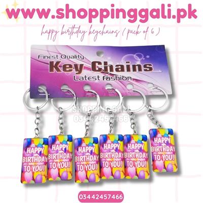 HAPPY BIRTHDAY KEYCHAINS ( PACK OF 6 KEYCHAINS FOR PARTY FAVORS )