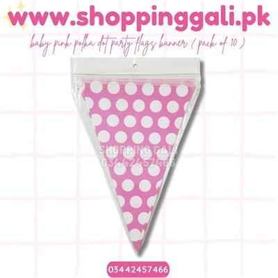 PINK POLKA DOT PARTY FLAGS BANNER ( PACK OF 10 BUNTINGS )