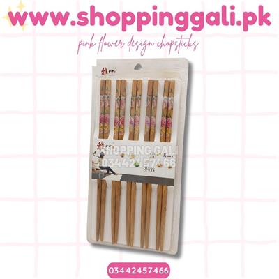 WOODEN CHOPSTICKS IN BLUSH PINK FLOWERS DESIGN ( 10 PAIR CHOPSTICKS )