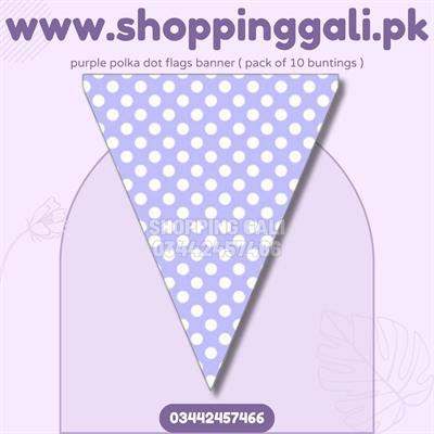 PURPLE POLKA DOT PARTY FLAGS BANNER ( PACK OF 10 BUNTINGS )