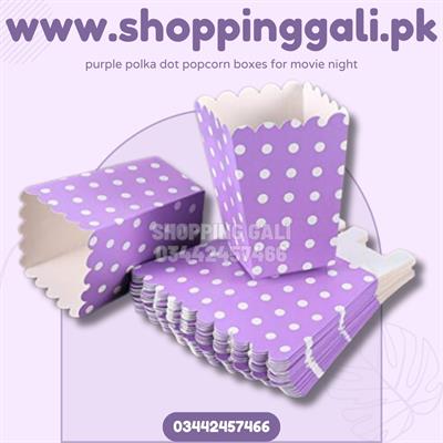 PURPLE POLKA DOT POPCORN BOXES ( PACK OF 10 POPCORN BOXES )