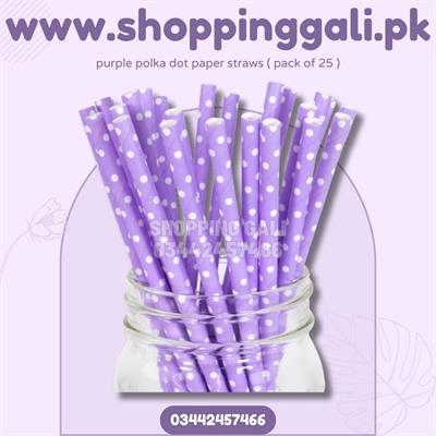 PURPLE POLKA DOT PARTY DECORATION PAPER STRAWS ( PACK OF 25 PAPER STRAWS )