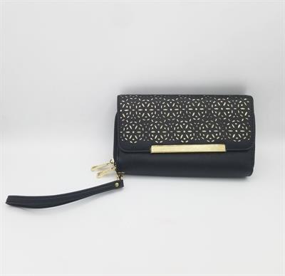 BLACK AND GOLDEN COLOR LADIES PURSE WITH PLENTY OF POCKETS