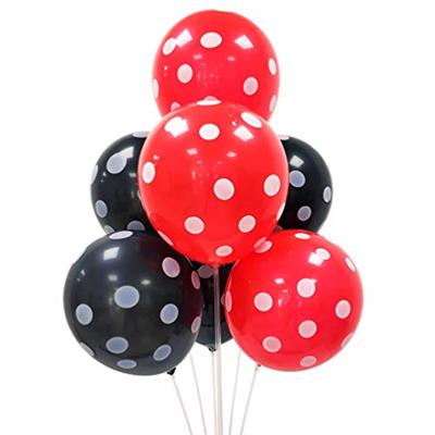 BLACK AND RED POLKA DOT LATEX BALLOONS PERFECT FOR PARTY DECOR ( PACK OF 25 BALLOONS )