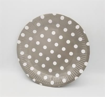 SILVER POLKA DOT PAPER PLATES ( PACK OF 10 PAPER PLATES )