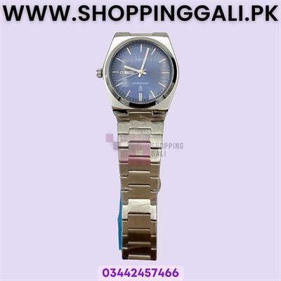 Modern Silver-Toned Wristwatch with Blue Dial