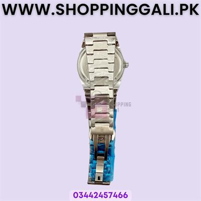 Modern Silver-Toned Wristwatch with Blue Dial