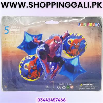 SPIDERMAN THEME FOIL BALLOONS WITH DARK BLUE STARS - PACK OF 5 FOIL BALLOONS - SPIDERMAN FOIL BALLOON SET