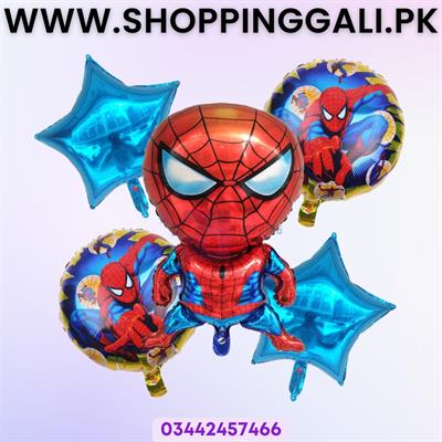 SPIDERMAN THEME FOIL BALLOONS WITH BLUE STARS - PACK OF 5 FOIL BALLOONS - SPIDERMAN FOIL BALLOON SET