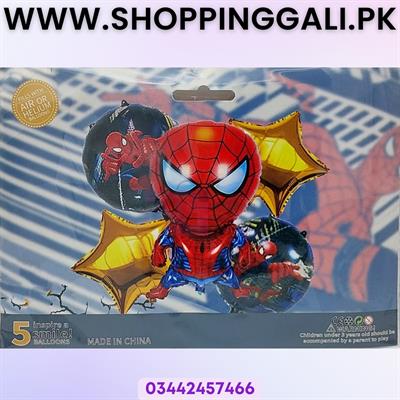 SPIDERMAN THEME FOIL BALLOONS WITH GOLDEN STARS - PACK OF 5 FOIL BALLOONS - SPIDERMAN FOIL BALLOON SET