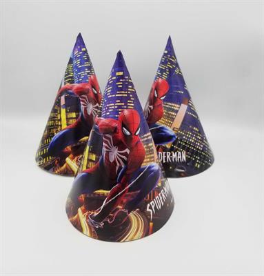 SPIDERMAN THEME BIRTHDAY PARTY CAPS DARK BLUE ( PACK OF 10 BIRTHDAY CAPS )