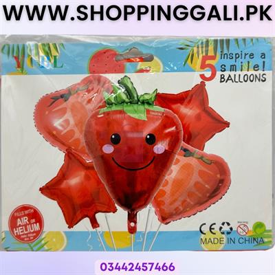 STRAWBERRY FOIL BALLOON SET RED STARS - PACK OF 5 FOIL BALLOONS - STRAWBERRY THEME FOIL BALLOONS