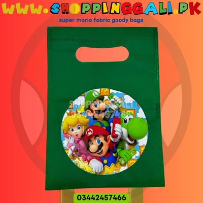 SUPER MARIO THEME GOODY BAGS FABRIC MATERIAL ( PACK OF 10 ) BIRTHDAY DECORATION SET