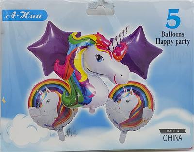 UNICORN FOIL BALLOON SET WITH PURPLE STARS ( PACK OF 5 FOIL BALLOONS )