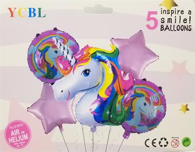 UNICORN FOIL BALLOON SET WITH PINK STARS ( PACK OF 5 FOIL BALLOONS )