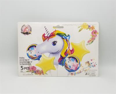 UNICORN FOIL BALLOON SET WITH YELLOW STARS ( PACK OF 5 FOIL BALLOONS )