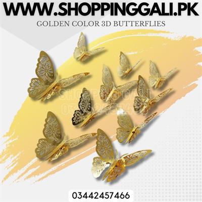 GOLDEN COLOR 3D BUTTERFLY DECORATION STICKERS DIY WALL DECORATIONS NURSERY ROOM DECOR BUTTERFLY STICKS PACK OF 12 PCS